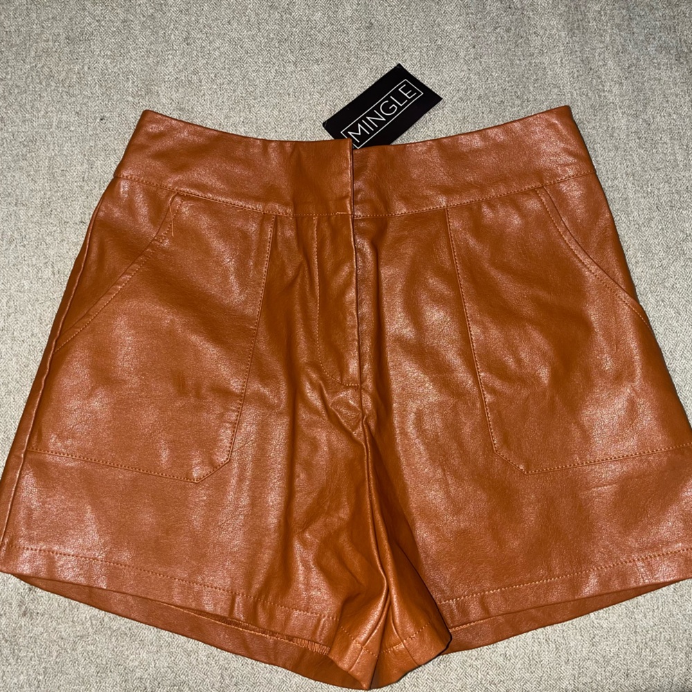 Camel Brown Faux Leather Shorts